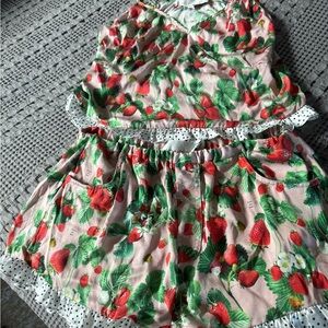 Fleur du Mal Strawberry ruffle short and camisole